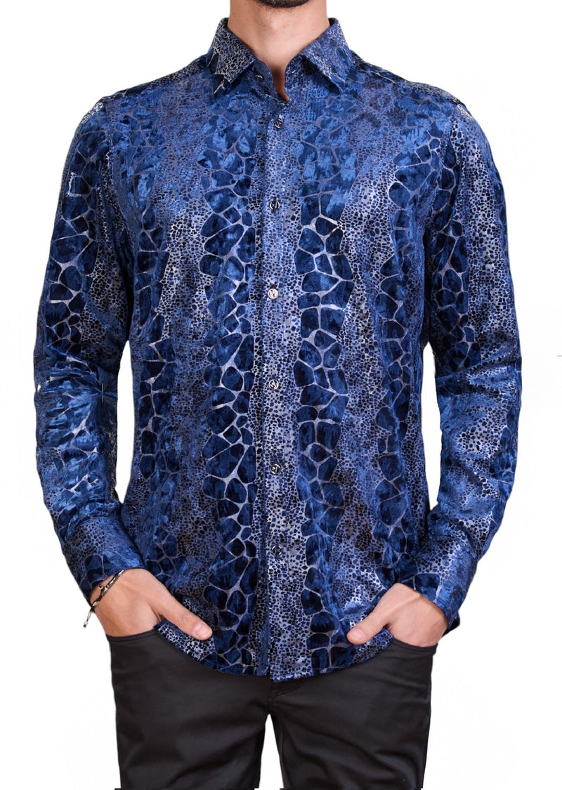 Royal Blue Alligator Velvet Shirt Royal Blue Alligator Velvet Shirt