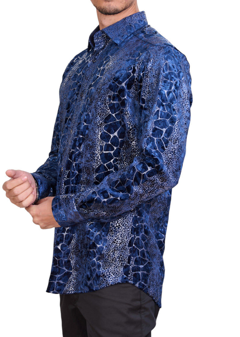 Royal Blue Alligator Velvet Shirt