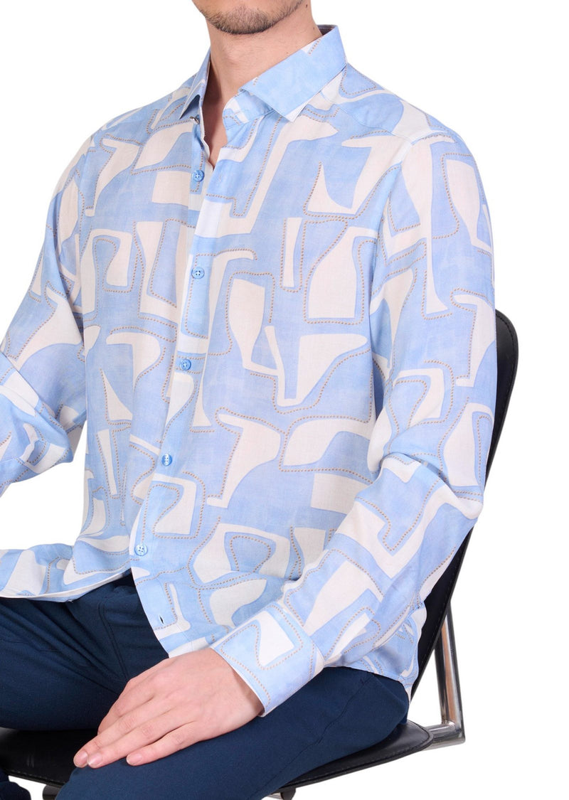 White Blue Geo Print Shirt