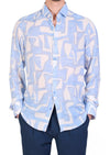White Blue Geo Print Shirt