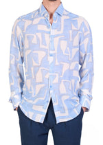 White Blue Geo Print Shirt