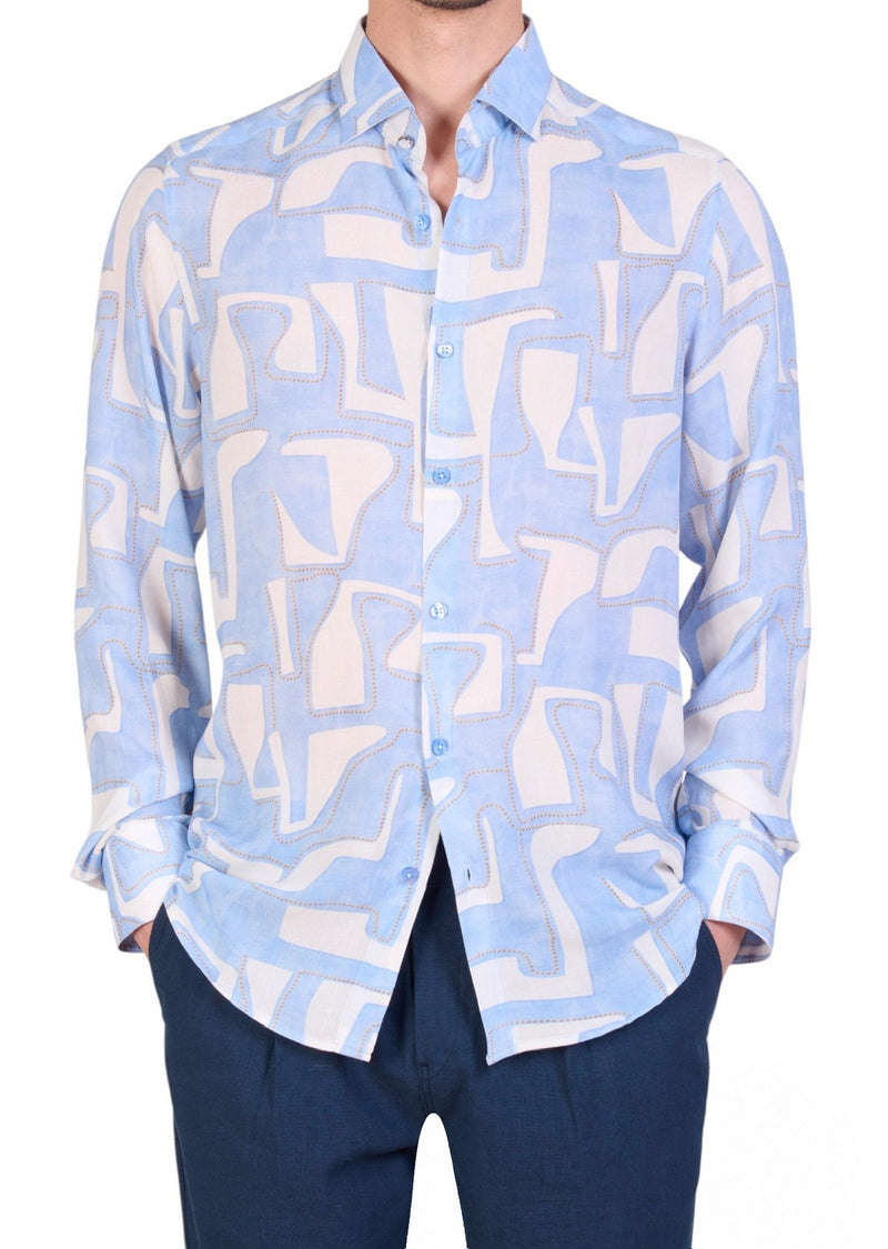 White Blue Geo Print Shirt