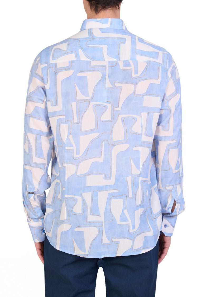 White Blue Geo Print Shirt