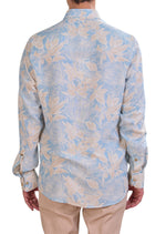 Blue Floral Linen Blend Shirt
