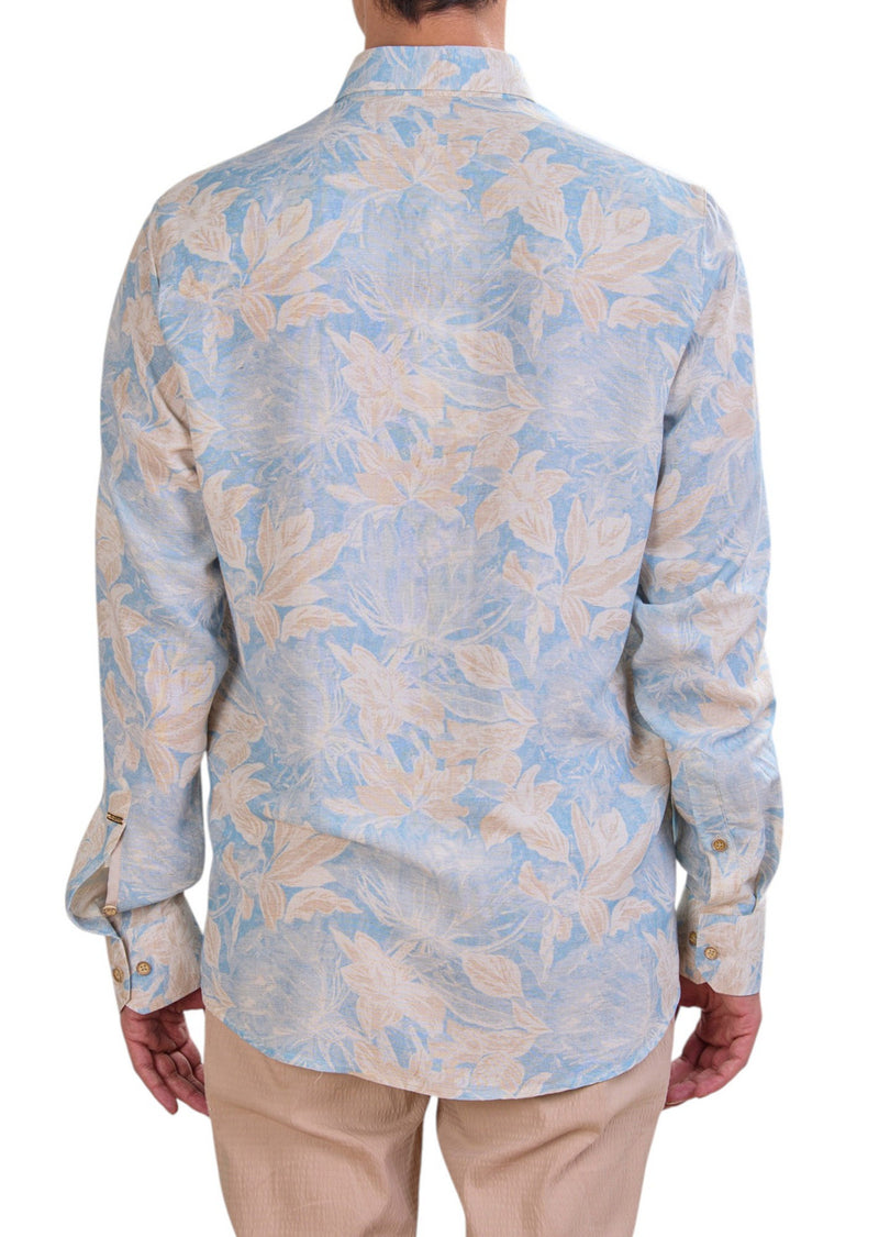 Blue Floral Linen Blend Shirt