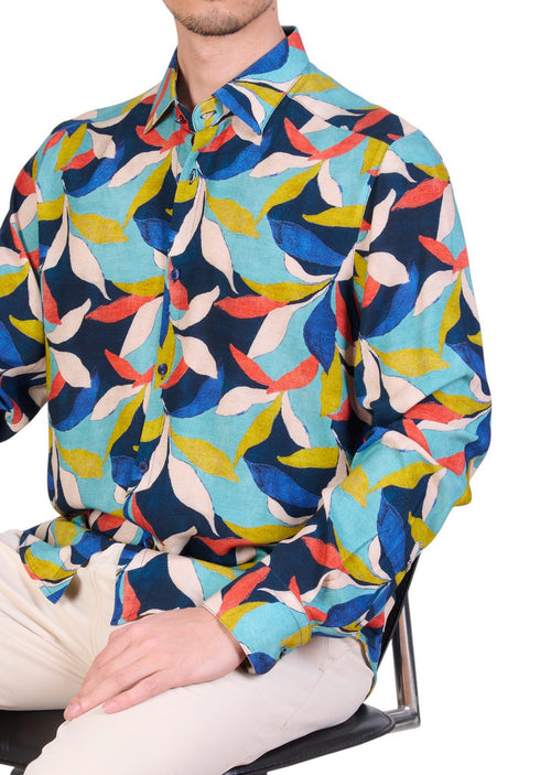 Blue Green Floral Print Shirt