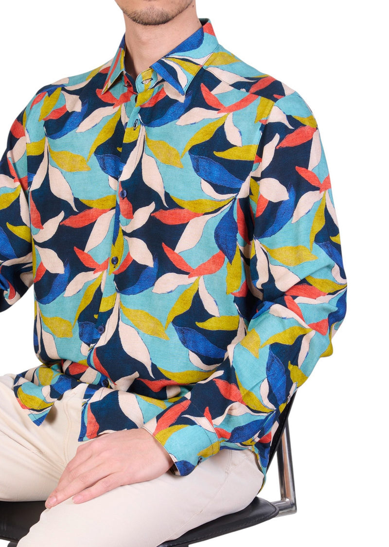 Blue Green Floral Print Shirt