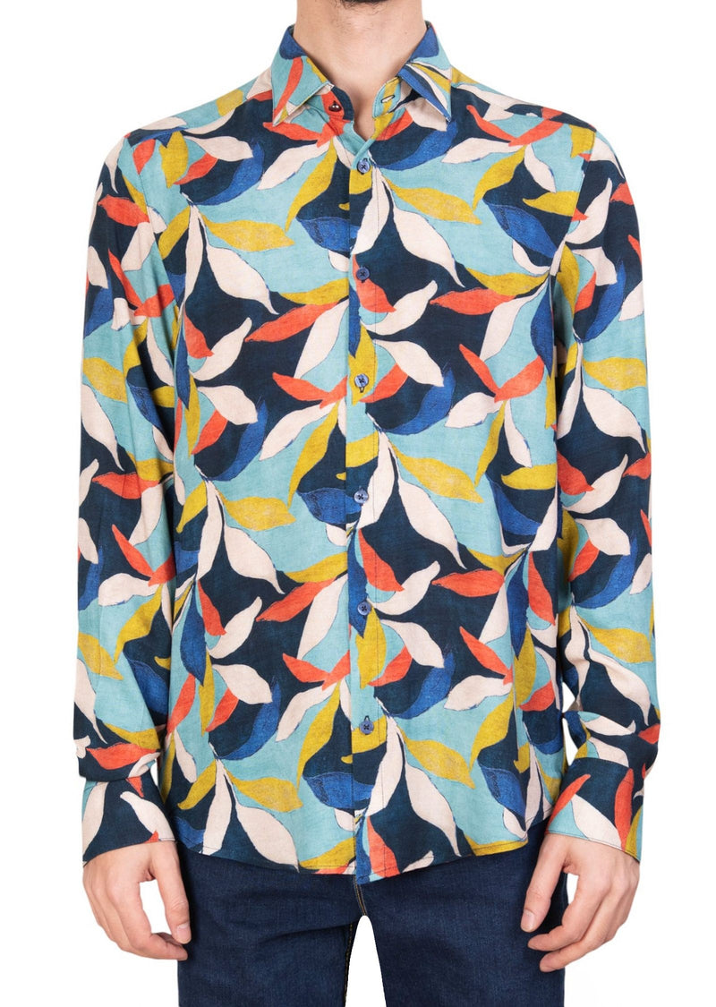 Blue Green Floral Print Shirt