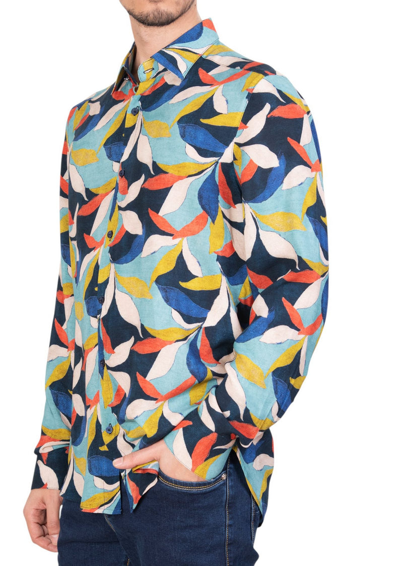 Blue Green Floral Print Shirt