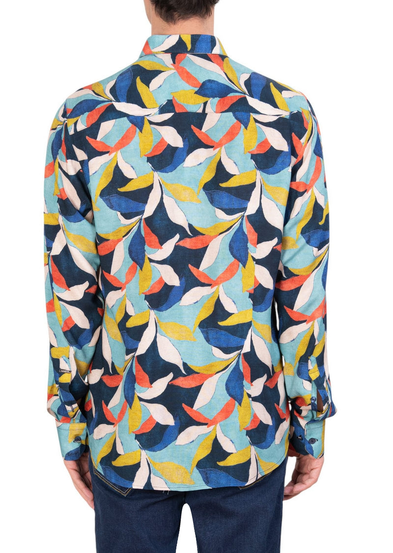Blue Green Floral Print Shirt