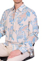 Beige Floral Linen Blend Shirt