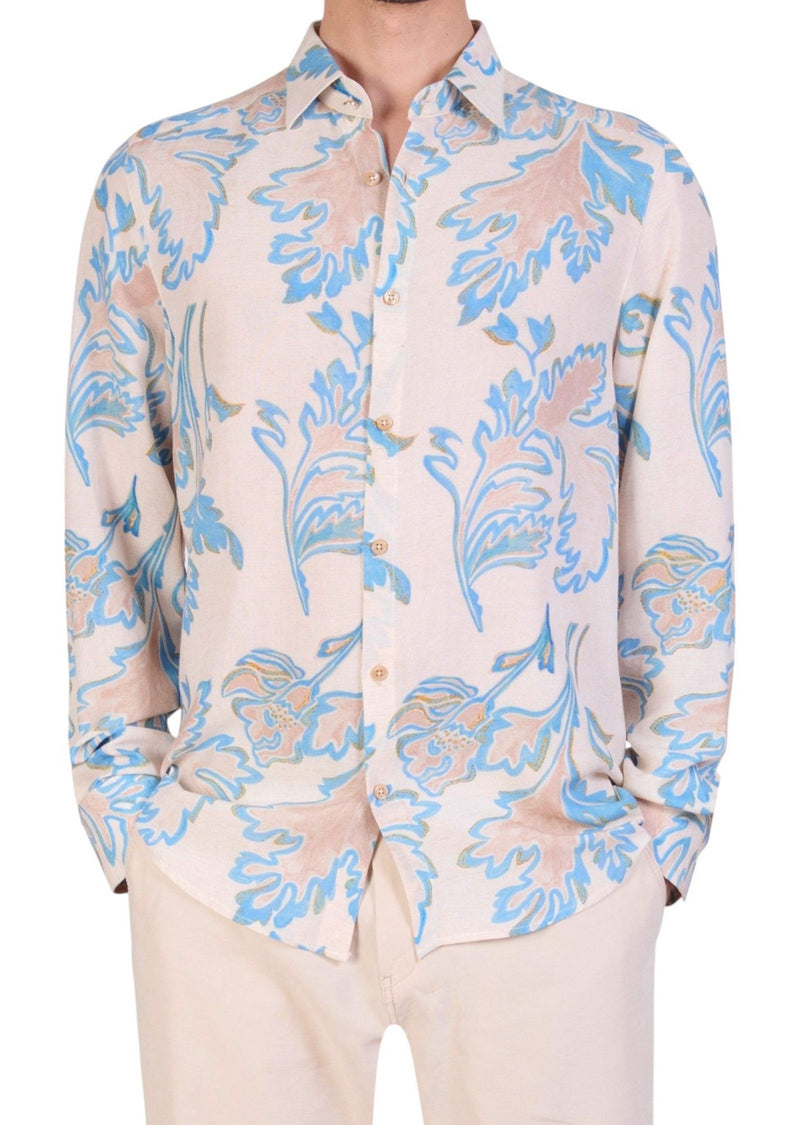 Beige Floral Linen Blend Shirt