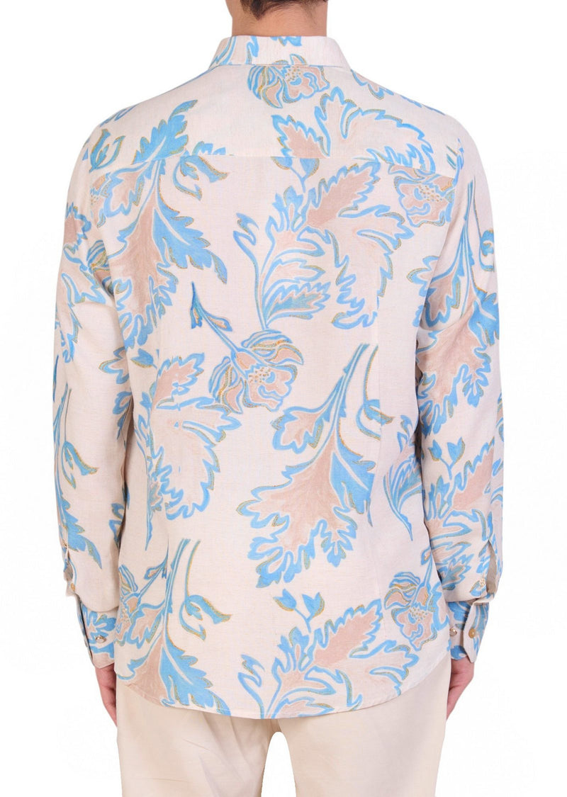 Beige Floral Linen Blend Shirt
