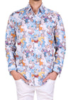White Blue Puzzle Silky Shirt