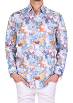 White Blue Puzzle Silky Shirt