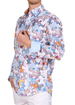White Blue Puzzle Silky Shirt