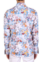 White Blue Puzzle Silky Shirt