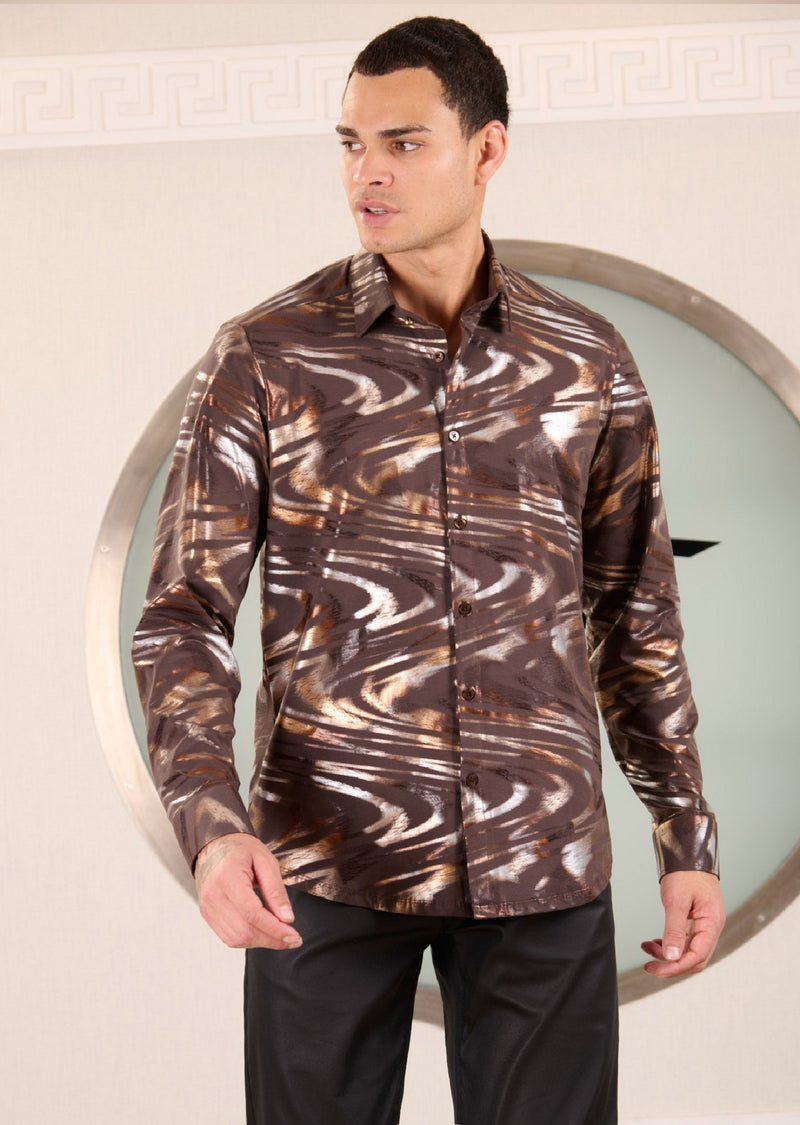 Brown Bronze Swirl Knit Shirt