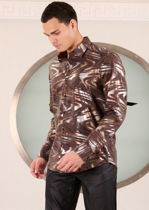 Brown Bronze Swirl Knit Shirt