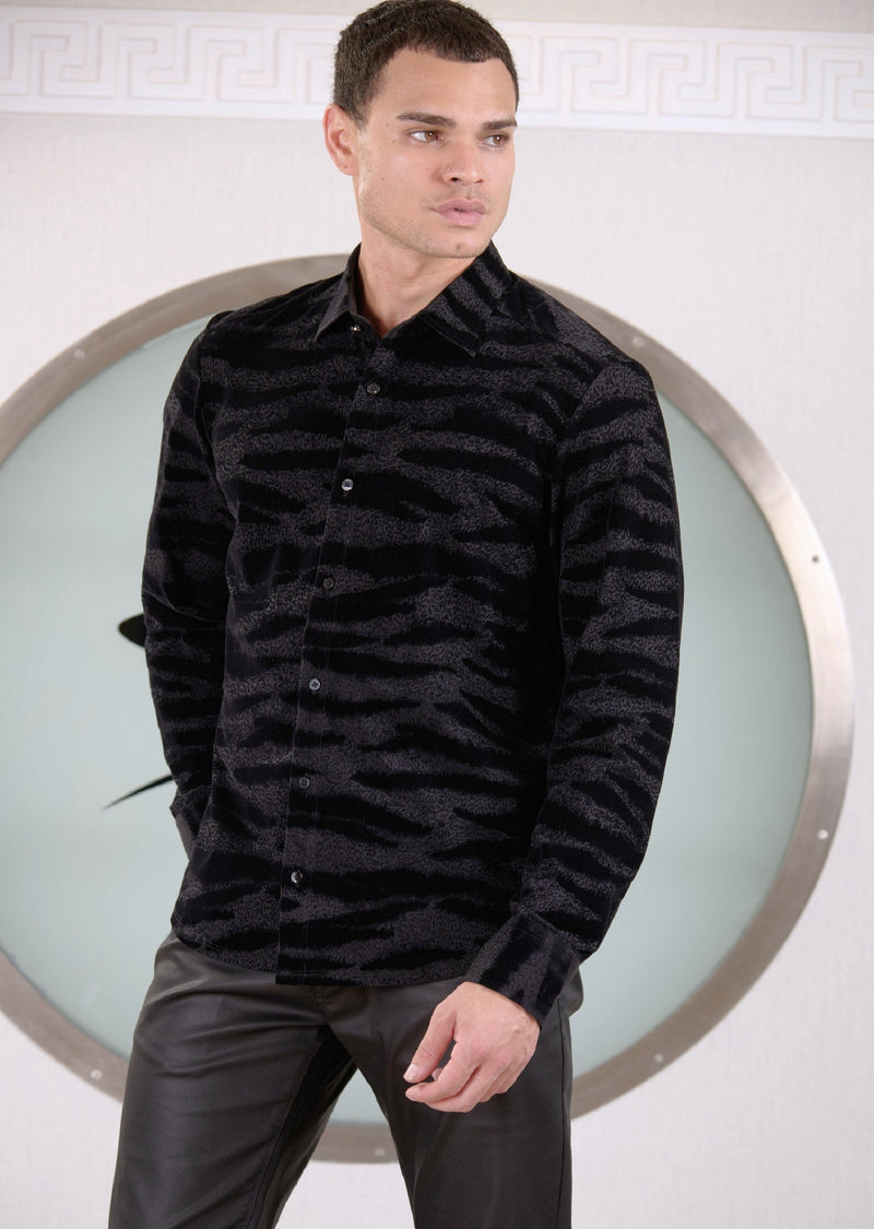 Black Zebra Flocked Knit Shirt