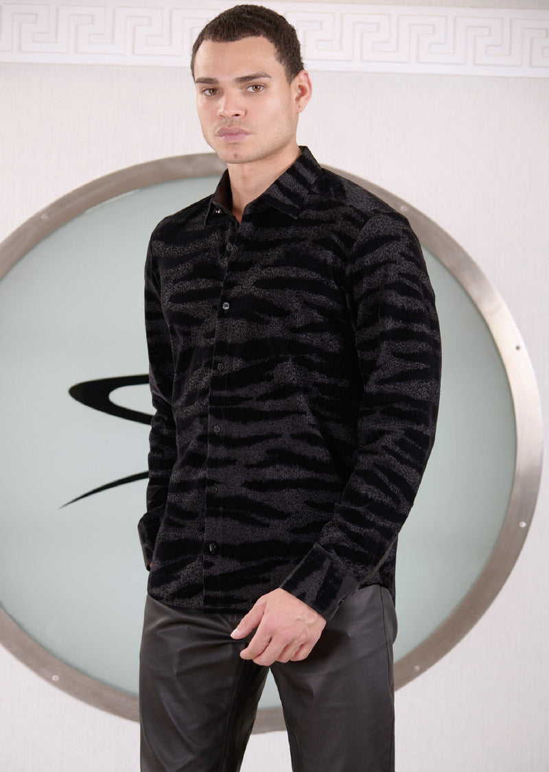 Black Zebra Flocked Knit Shirt