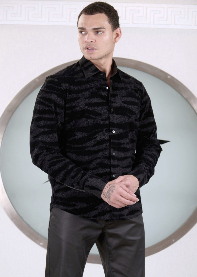 Black Zebra Flocked Knit Shirt