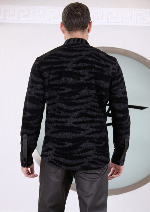 Black Zebra Flocked Knit Shirt