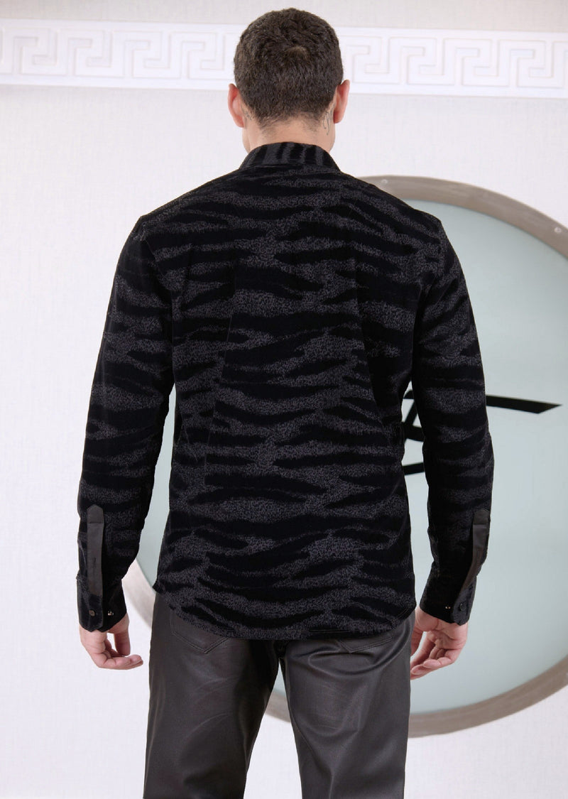 Black Zebra Flocked Knit Shirt