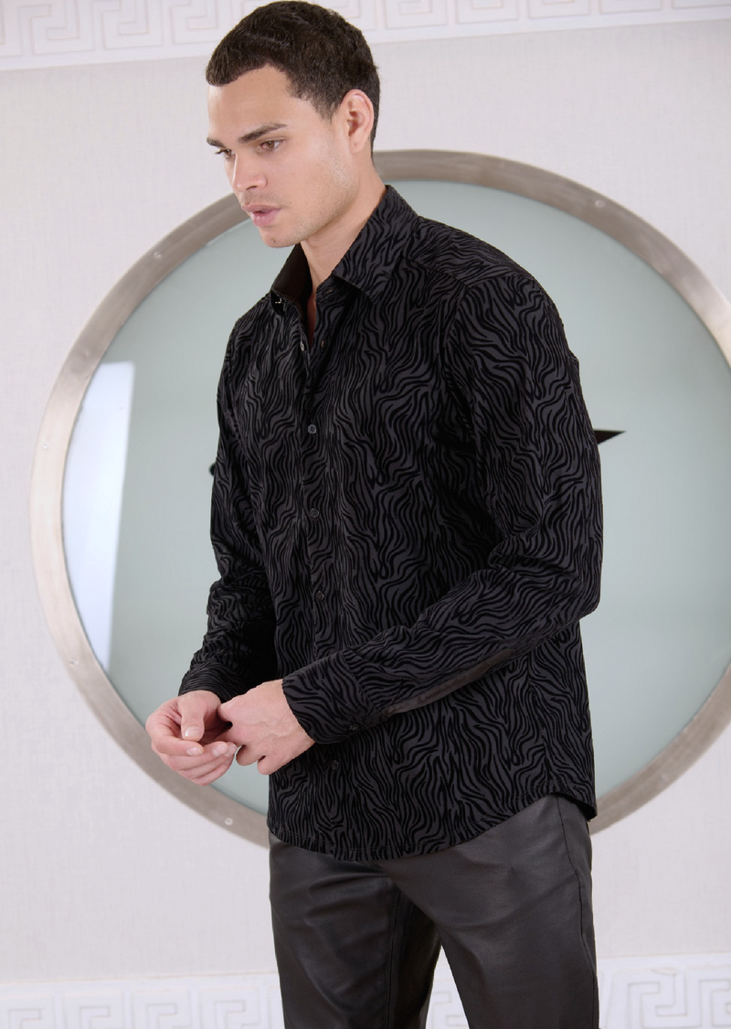 Black Flame Flocked Knit Shirt