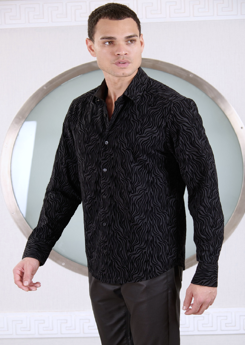 Black Flame Flocked Knit Shirt