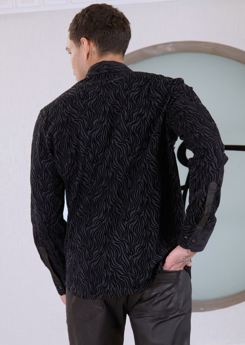 Black Flame Flocked Knit Shirt