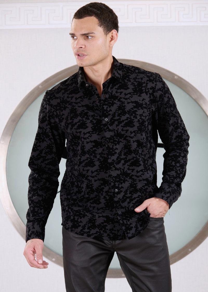 Black Root Flocked Knit Shirt