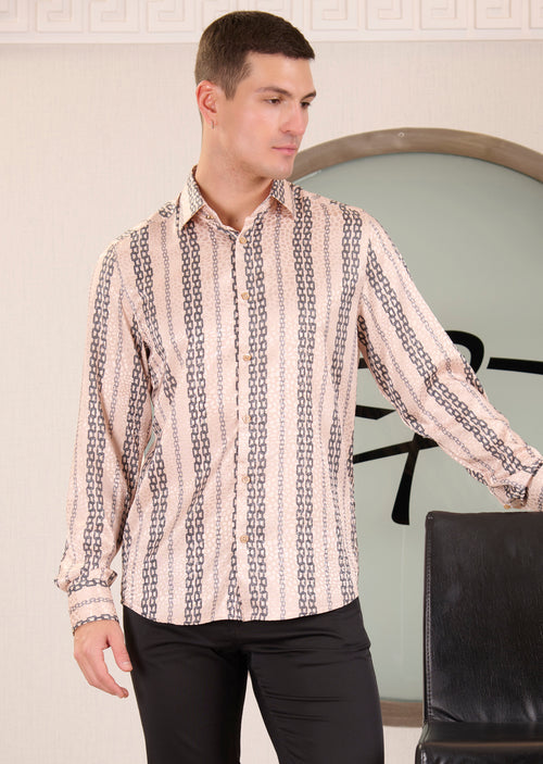 Beige Black Meander Jacquard Shirt