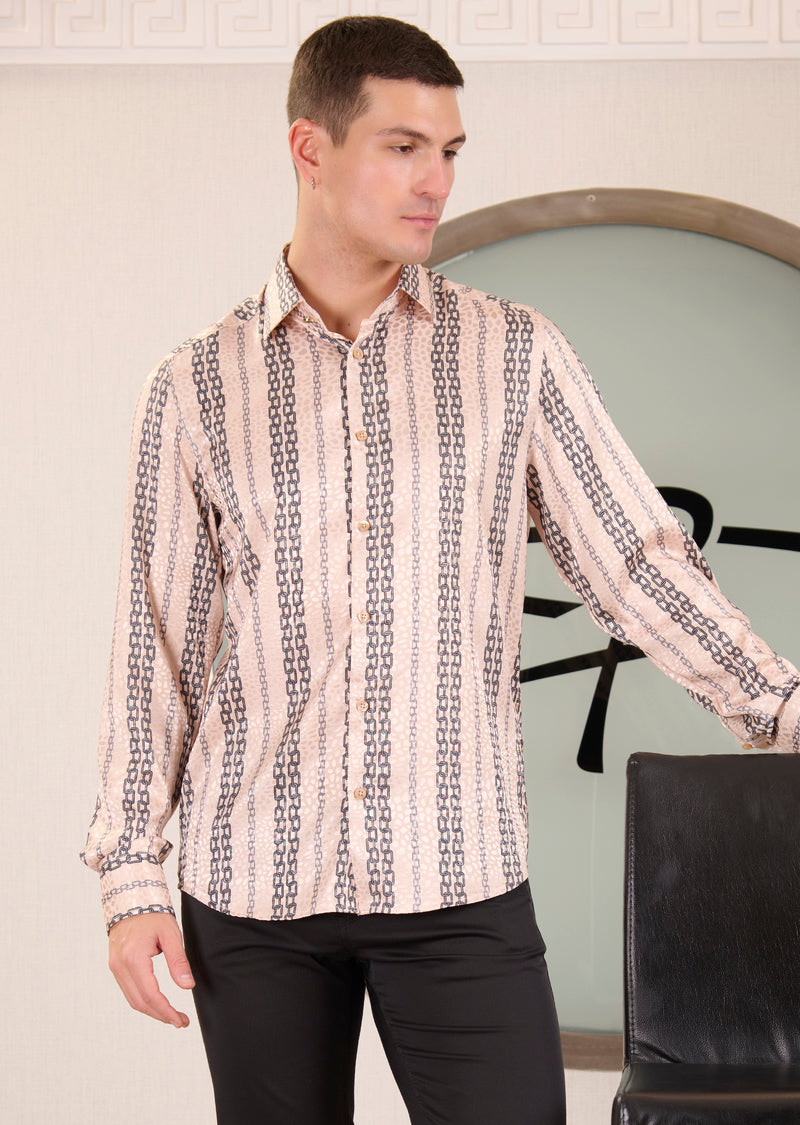Beige Black Meander Jacquard Shirt