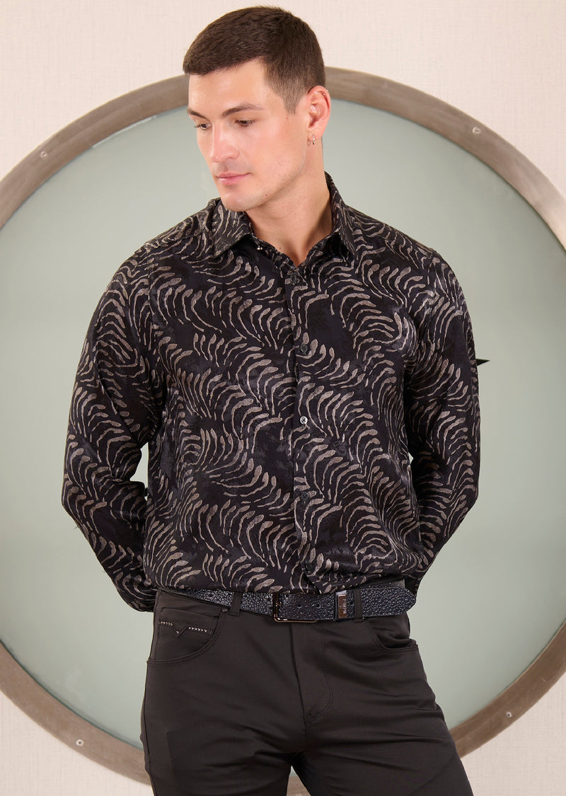 Black Silver Zebra Jacquard Shirt