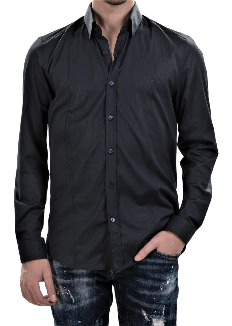 Black Tonal Stripe Dressy Shirt