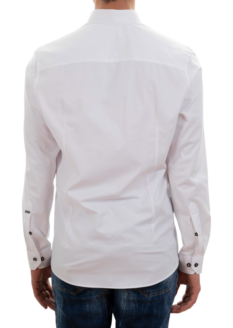 White Tonal Stripe Dressy Shirt