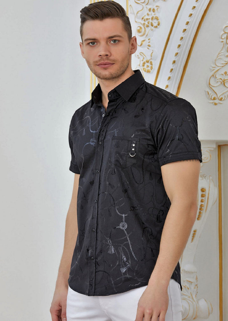 Black "Tassel" Short Sleeve Shirt