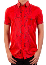 Red Tassel & Buckle Short Sleeve Shirt