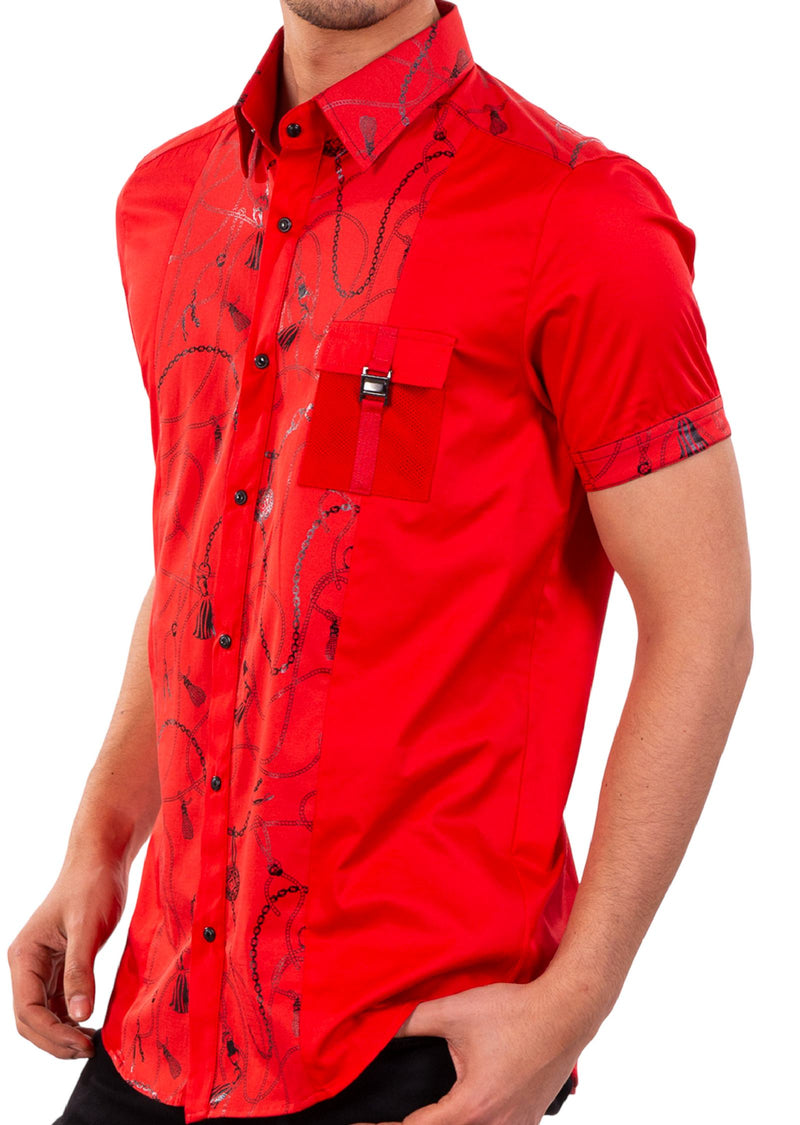 Red Tassel & Buckle Short Sleeve Shirt