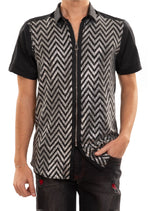 Black Silver Zigzag Sequin Stretch Shirt