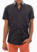 Navy Double Buckle Short Sleeve Shirt