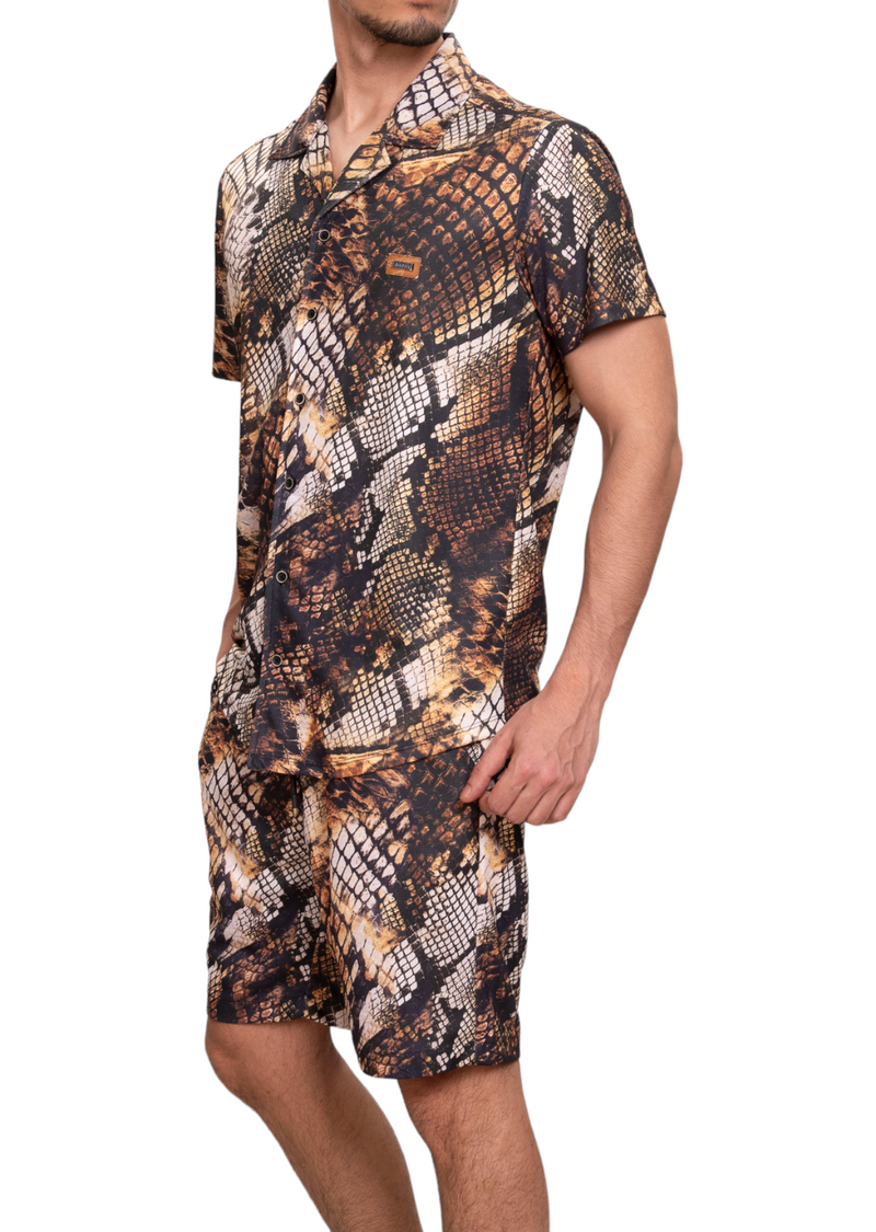 Brown Leopard Camp Shirt & Shorts Set