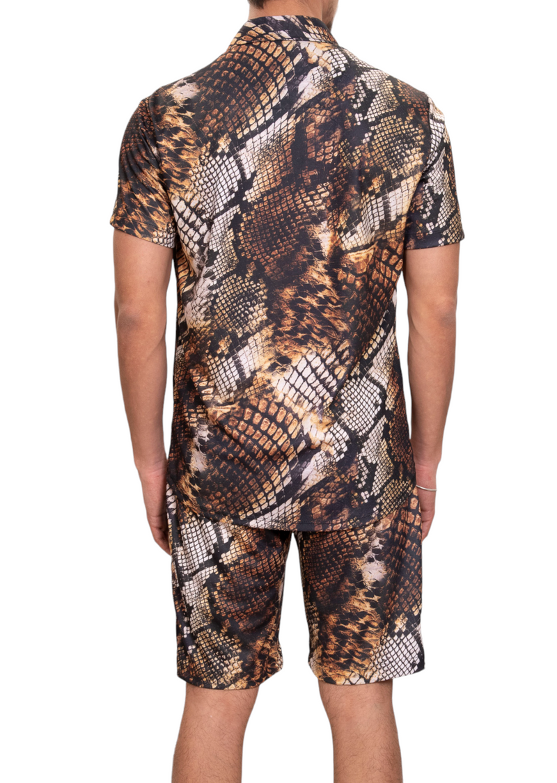 Brown Leopard Camp Shirt & Shorts Set