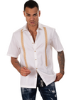 White Gold Embroidered Guayabera Shirt