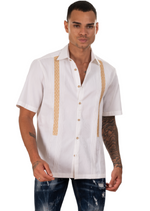 White Gold Embroidered Guayabera Shirt