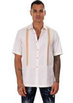 White Gold Embroidered Guayabera Shirt