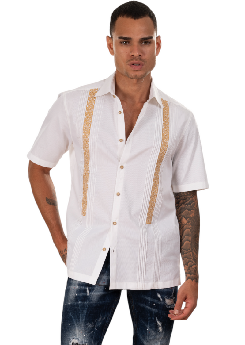 White Gold Embroidered Guayabera Shirt