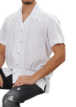 White Linen No Pocket Guayabera Shirt