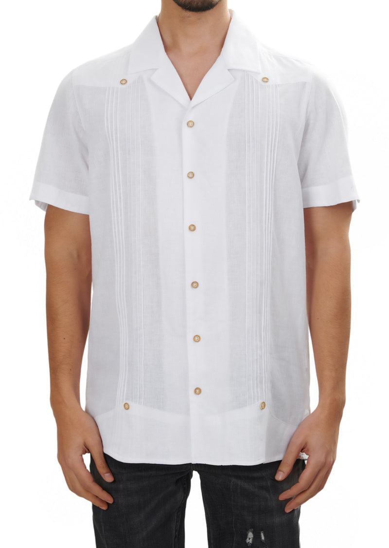 White Linen Pleated Guayabera Shirt XL / White / COTTON White Linen Pleated Guayabera Shirt XL / White / COTTON